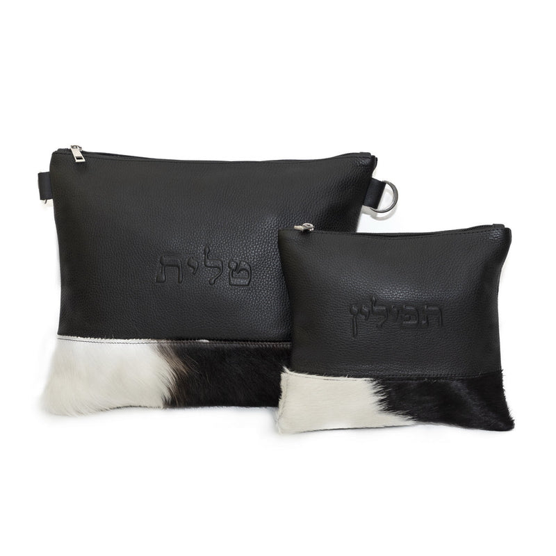 Black Leather/Black and White Fur - D47