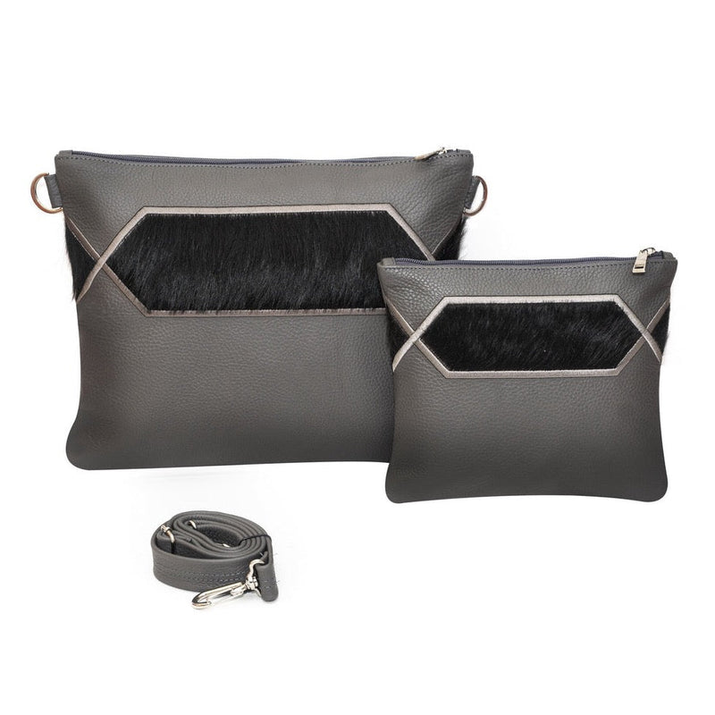 Gray Leather/Black Fur with Gray Embroidery - D78
