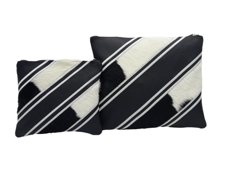 Black Leather/Black & White Fur with Silver Embroidery - D90