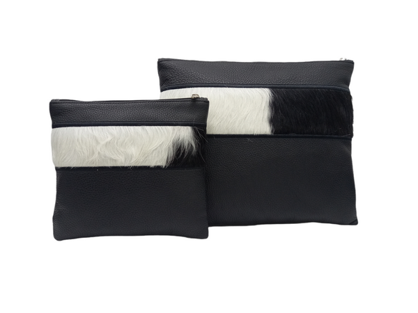 Black Leather/Black & White Fur with Black Embroidery - D93