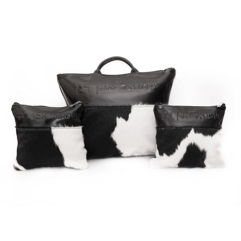 Glossy Black Leather/Black and White Fur - D58