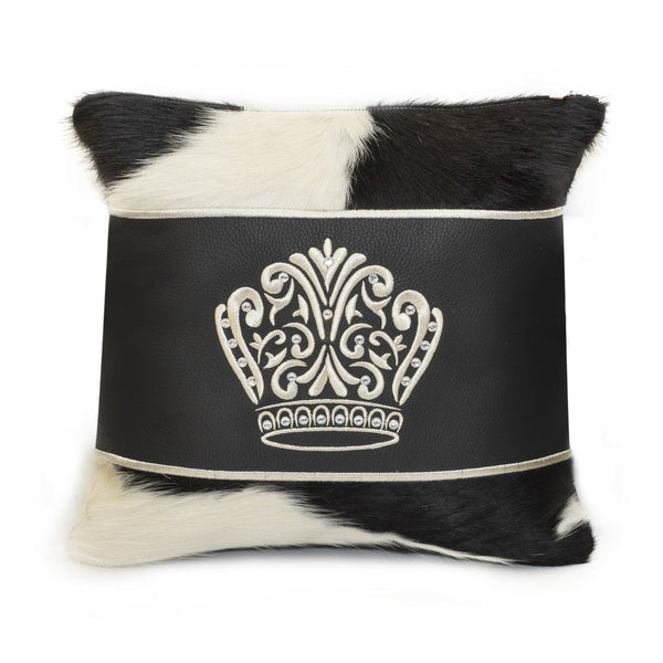 Black and White Fur/Black Leather with Silver Embroidery - F46