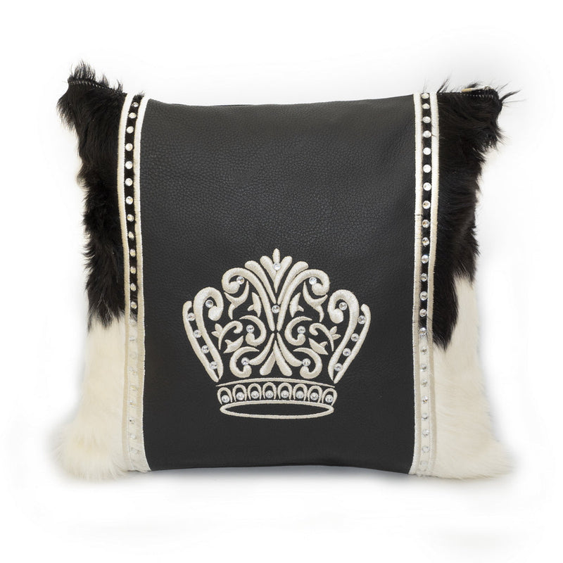 Black and White Fur/Black Leather with Silver Embroidery - F47