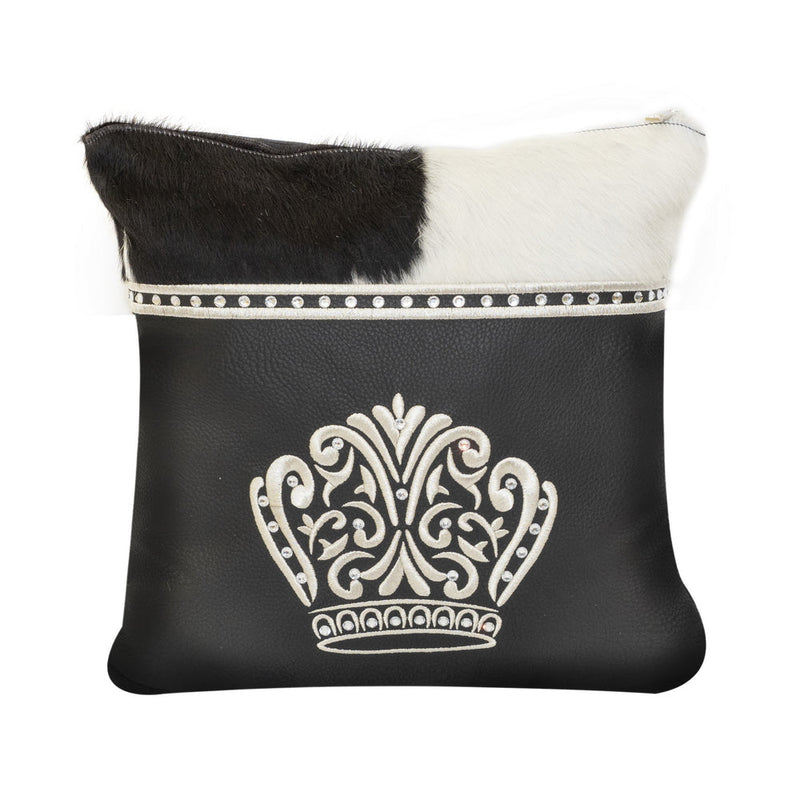 Black and White Fur/Black Leather with Silver Embroidery - F48