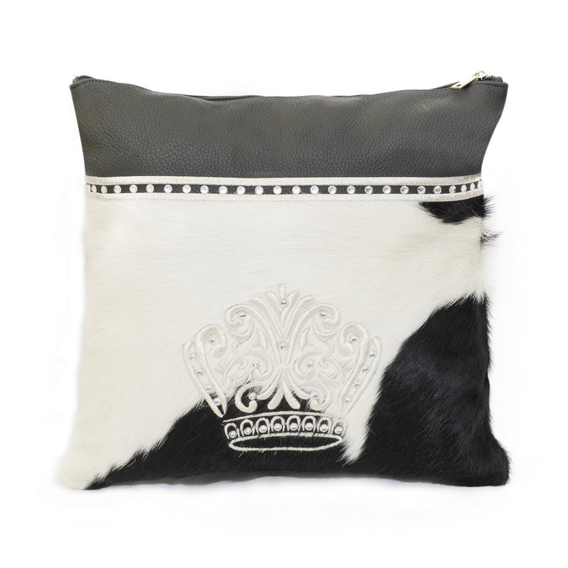Black Leather/Black and White Fur with Silver Embroidery - F49