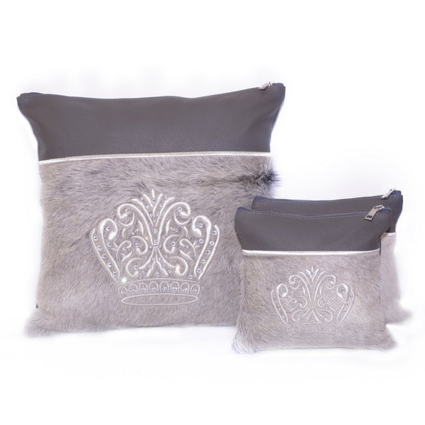 Gray Leather/Gray Fur with Silver Embroidery - F51