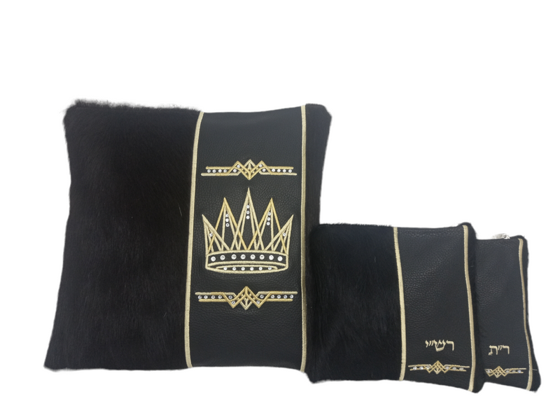 Black Leather/Black Fur with Golden Embroidery - F65