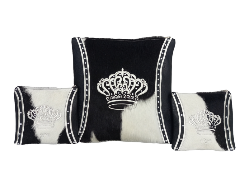 Black Leather/Black & White Fur with Silver Embroidery - F77