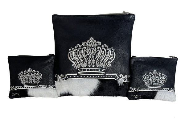 Black Leather/Black & White Fur with Silver Embroidery - F80