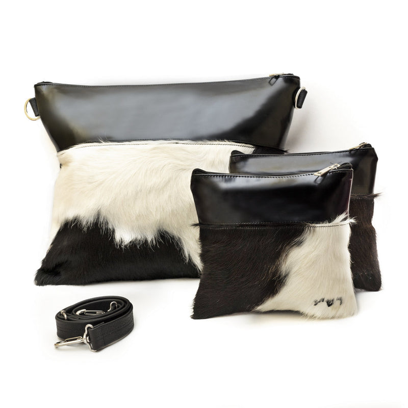 Glossy Black Leather/Black and White Fur - D44